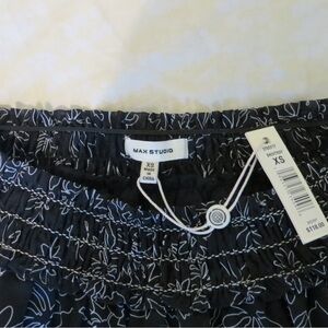 NWT Max Studio Black Floral Smocked Waist Maxi Skirt